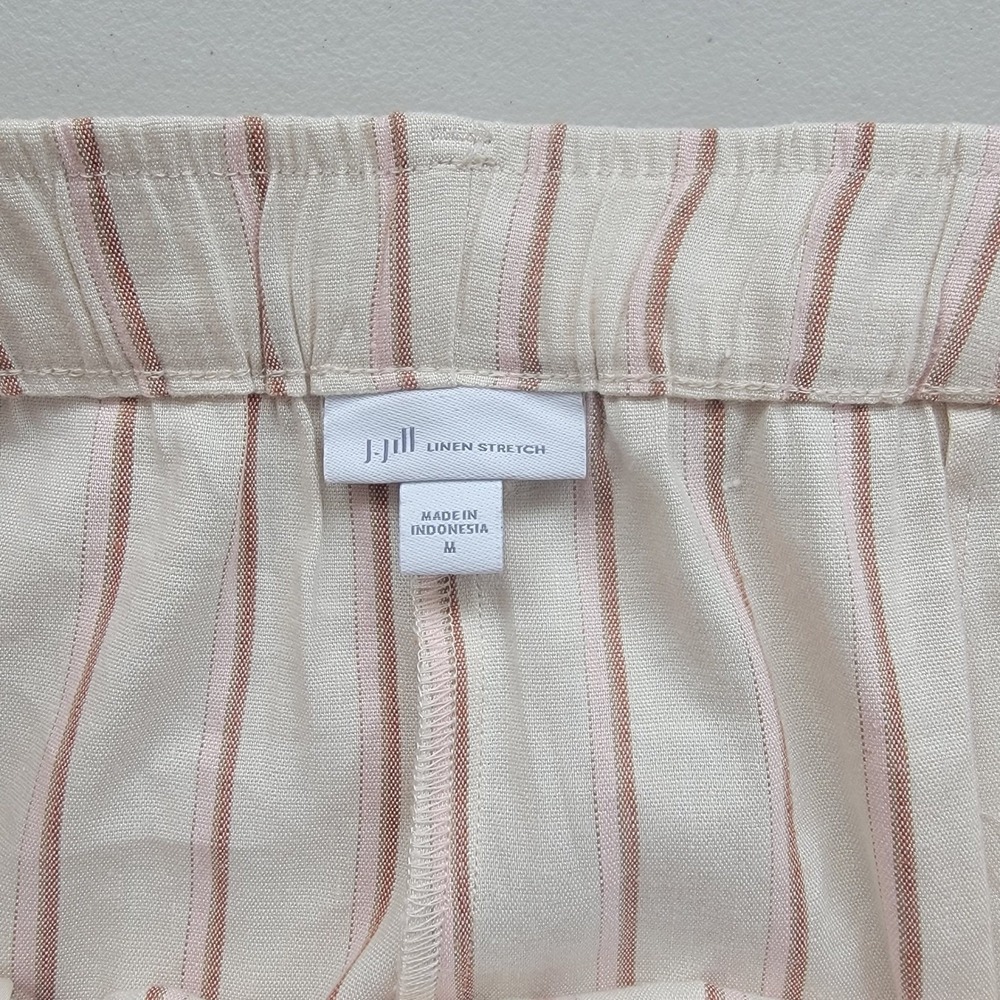 J. Jill Linen Blend Wide Leg Crop Pants Medium Beige Pink Striped Belted Coastal - Picture 4 of 8